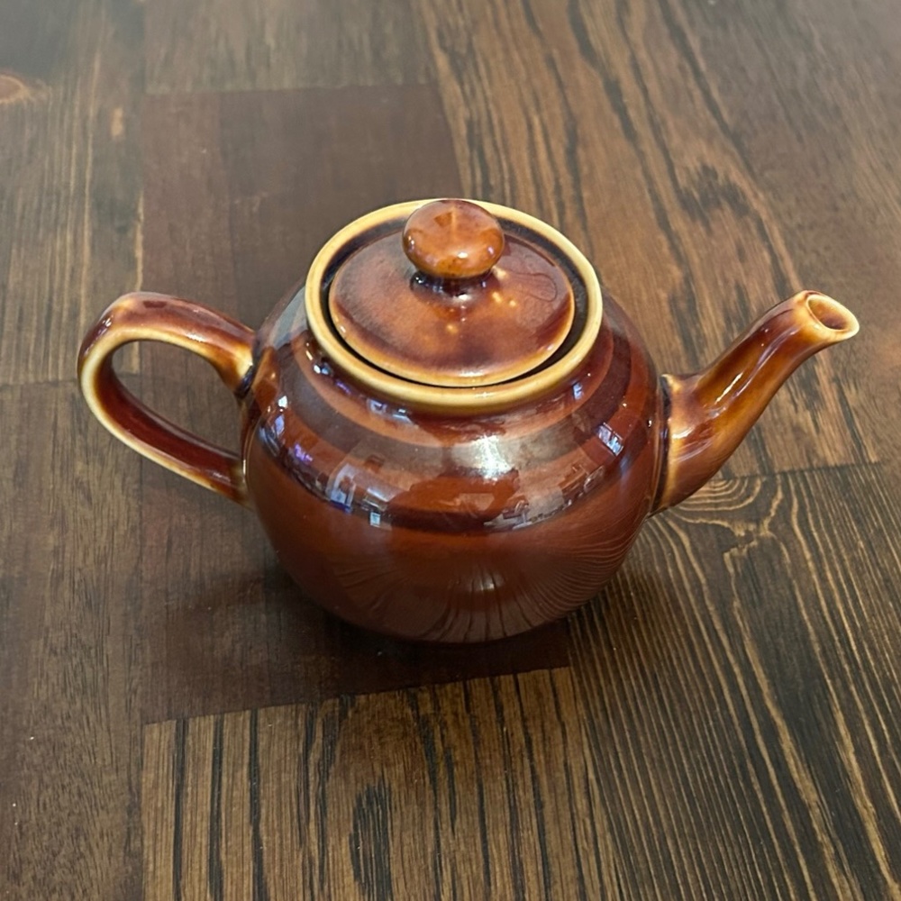 Vintage Brown Betty Single Serve Teapot Maple Brown w Dk Brown Stripes Excellent